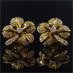 Pair of 18ct gold diamond set clover ear-rings, stamped 750  