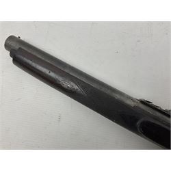 19th century George Gibbs of Bristol .461 cal. muzzle loading percussion match rifle with 28cm cut-down barrel and cut-down stock, Metford type rifling, fitted with additional three folding leaf rear sight to 400yds, back action sight still fitted to tang, maker's name to lock and top of barrel, serial no.439. L46.5cm overall