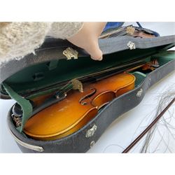 Two cased Skylark violins with bows, largest violin L59cm 