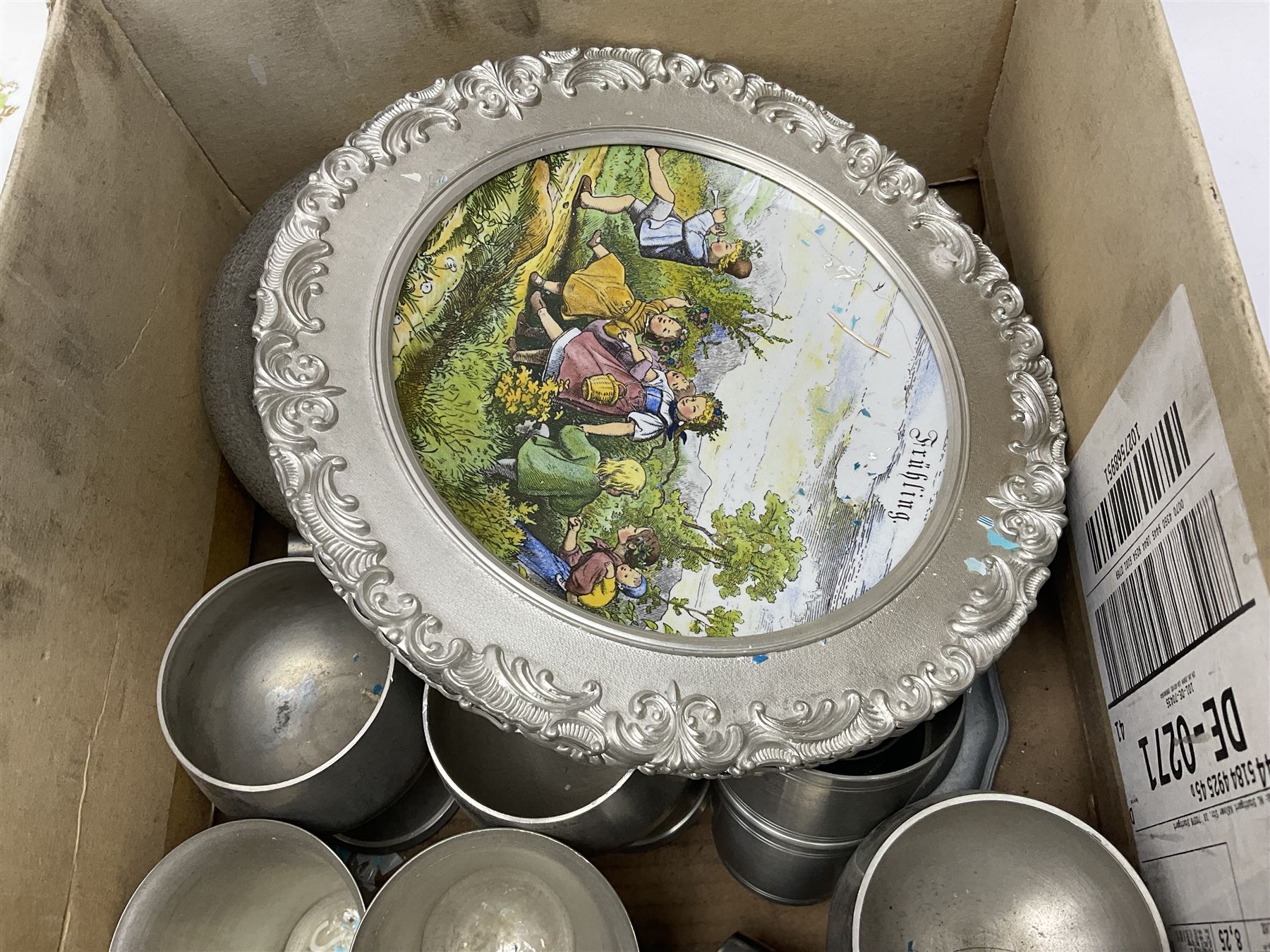 Bjørn Wiinblad for Rosenthal 'Sommer Traum' charger, together with Heinrich & Co plate, pewter cups and other items 