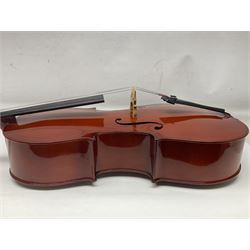 Gear4Music three-quarter sized cello with 70cm one-piece back and spruce top; bears maker's label; L112cm overall; in soft carrying case with Erich Steiner bow