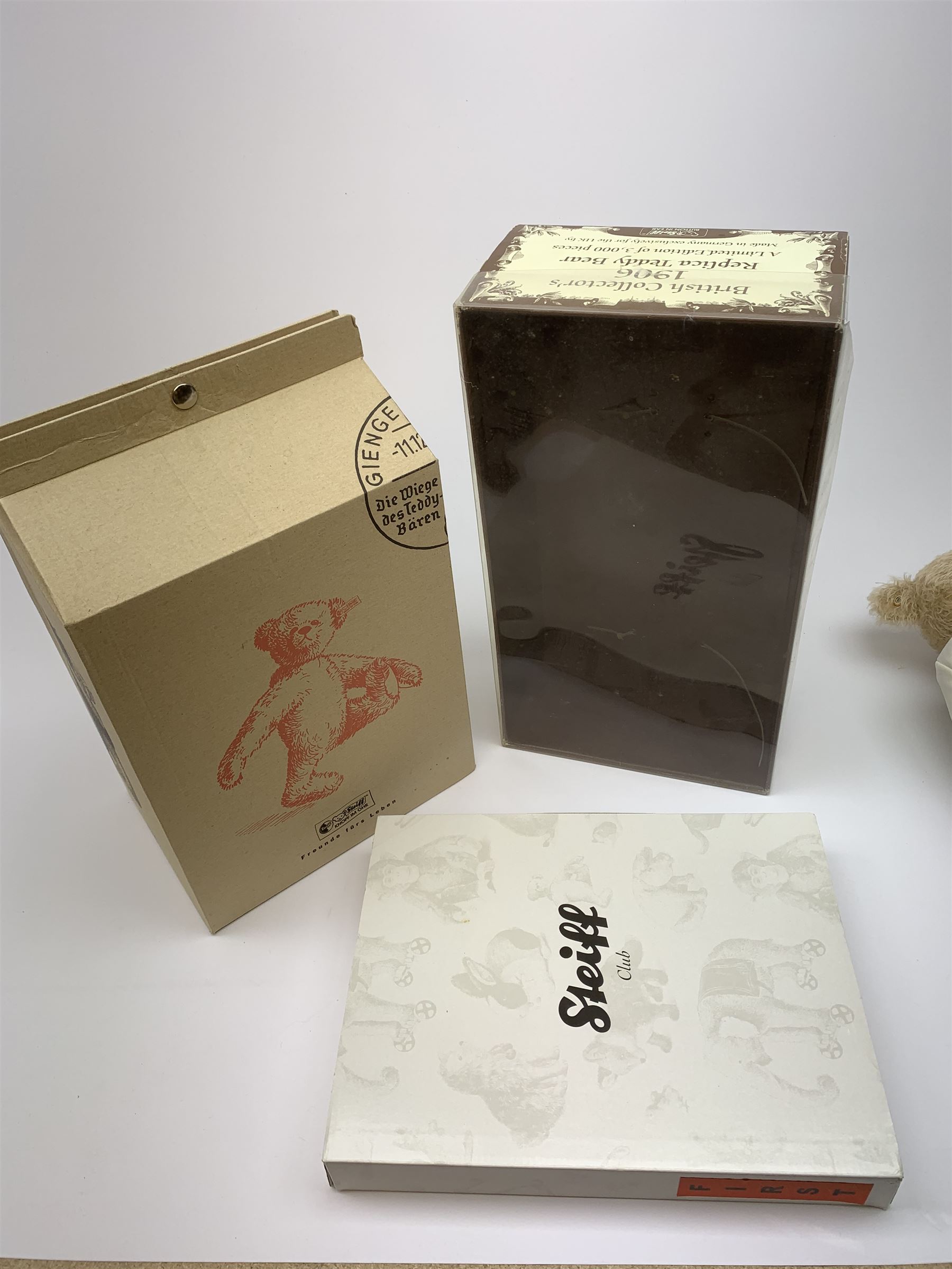 Steiff - limited edition 'Racing Driver' teddy bear wearing overalls with BMW and other logos, No.704/2002 with tag, H13