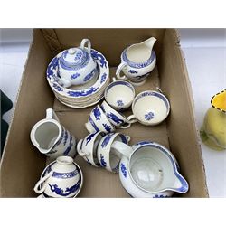  Burleigh ware jug with squirrel handle, together with similar falcon ware jug,  Shelley vase decorated in an orange colourway with fluted rim, and Royal Cauldon Dragon pattern tea and dinner wares, in two boxes
