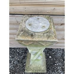 Three-piece stone sundial, on contemporary geometric design square pedestal - THIS LOT IS TO BE COLLECTED BY APPOINTMENT FROM DUGGLEBY STORAGE, GREAT HILL, EASTFIELD, SCARBOROUGH, YO11 3TX