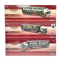 Corgi Eddie Stobart - three Hauliers of Renown lorries; CC14030 Volvo FH Facelift Curtainside; CC15002 Iveco Stralis Curtainside; and Seddon Atkinson Strato Curtainside; all boxed (3)