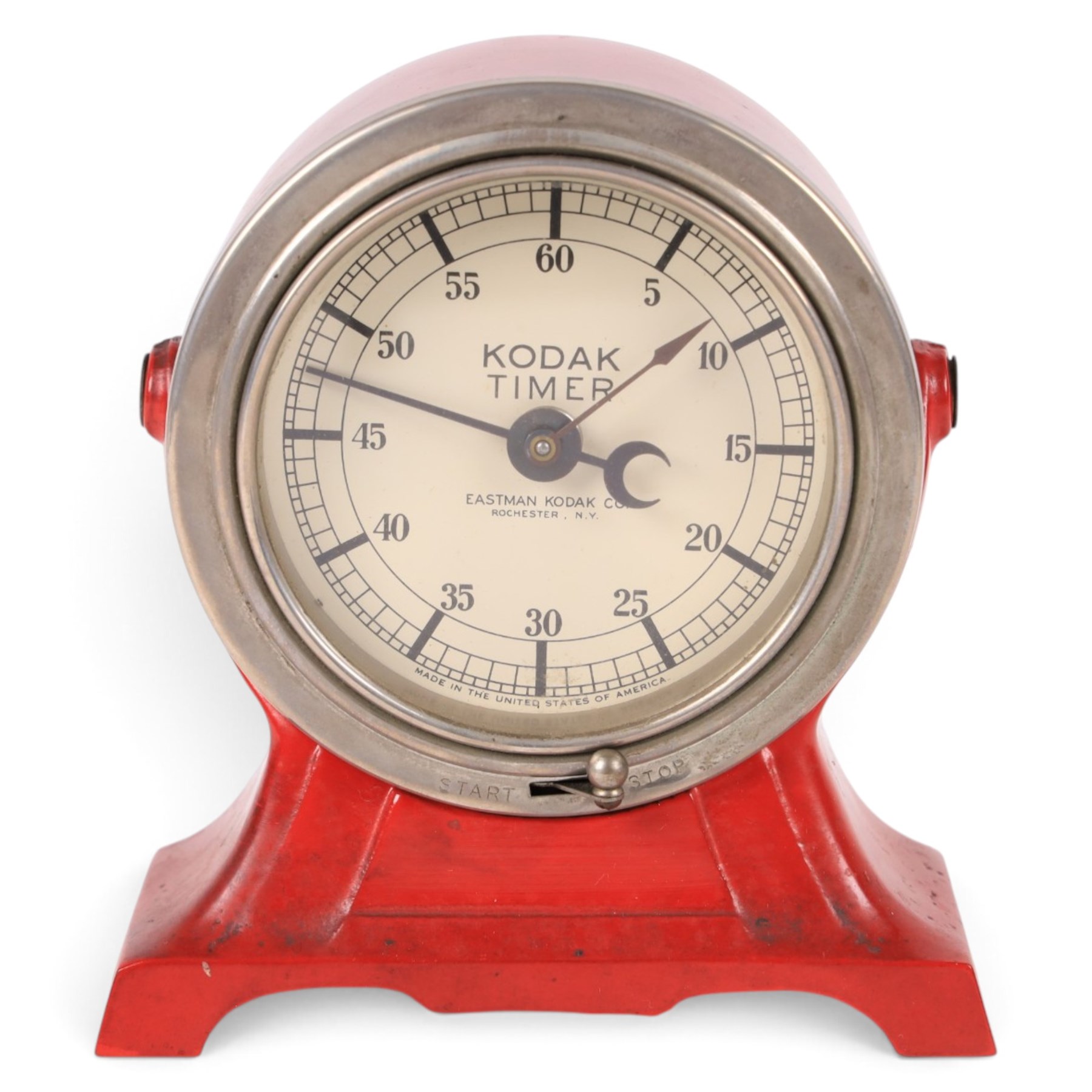 Eastman Kodak dark room timer, red metal body raised on base with swivel action, H14cm