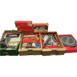 Hornby '00' gauge - two Operating Turntables; three Viaducts; Town Station; and Signal Box; all boxed; quantity of empty model boxes; and six power controllers by Hornby, AGW Electronics, Gaugemaster, H&M etc