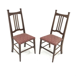 Pair mahogany Irish Arts & Crafts chairs, upholstered seat, square tapering supports, W42cm