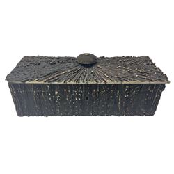 19th century elk horn and cedar wood box, with carved finial, H12cm, L27cm