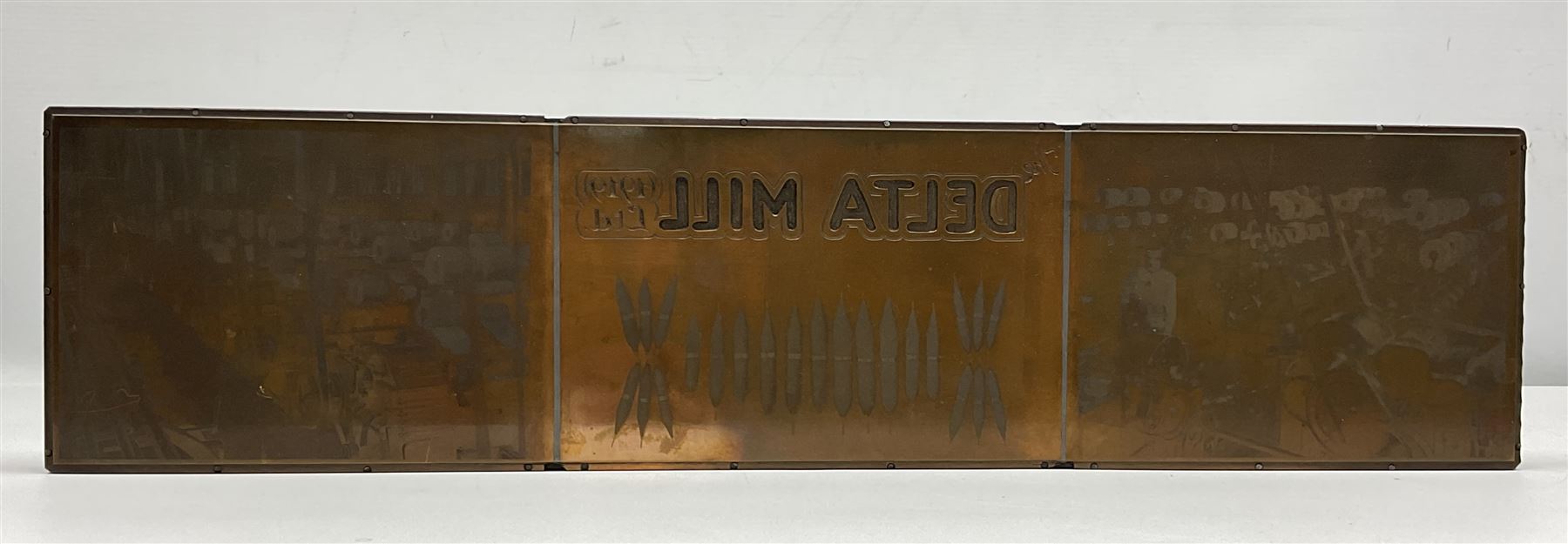 Copper plate printing block, depicting Delta Mill, L52cm