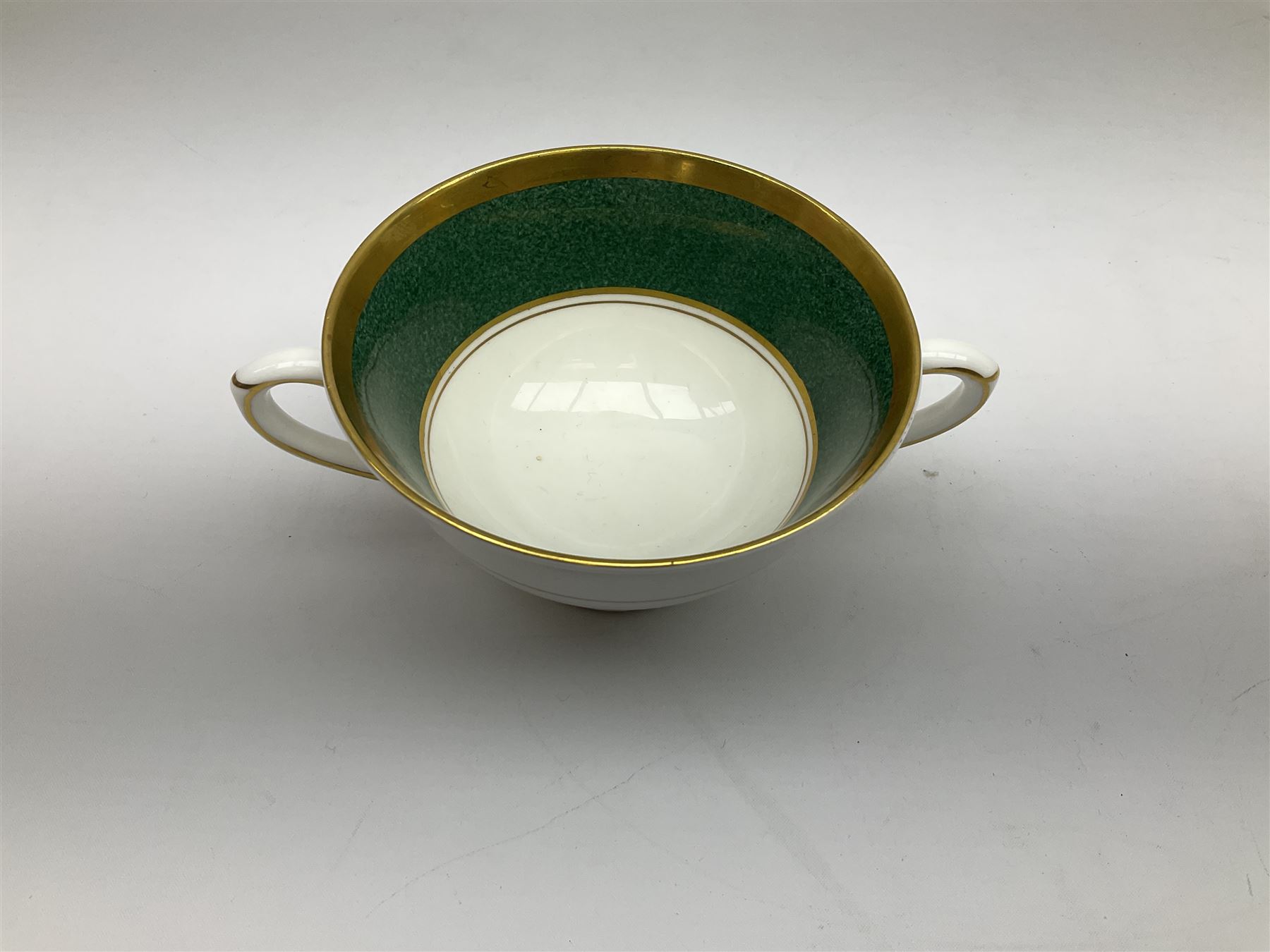 Coalport Athlone Green pattern tea wares, comprising coffee pot, seven coffee cans and saucers, milk jug, open sucrier, six tea cups and saucers, and six twin handled cups and saucers (42) 