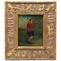 After Anton Maria Mucchi Vignoli (Italian 1871-1945): Regency Gentleman Playing Golf, 20th century oil wood panel unsigned 24cm x 18.5cm