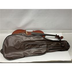 Modern Hungarian half-size cello with 69cm two-piece maple back and ribs and spruce top L114cm overall; and Stentor half size cello bearing label 'The Stentor Student II'; each in soft carrying case (2)