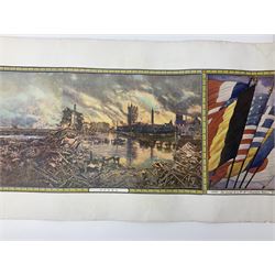 After A. Bastien, very long WW1 panoramic colour print entitled 'Panorama of the Battle of the Yser in 1914' depicting Ypres, Dixmude, Boucle de Tervaete, Nieuport (2) and region des Dunes, flanked by Flags of the Allies 45 x 337cm; unframed