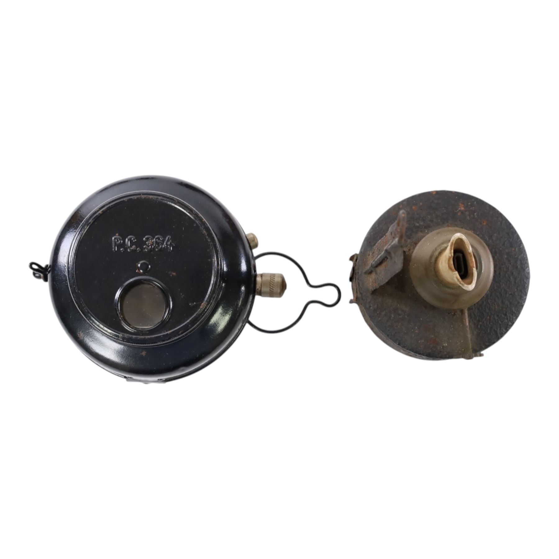 Bicycle lamps and similar, including three WWII black out lanterns, two by Joseph Lucas Ltd, the other by H.M & Co Ltd, all with broad arrows, three further Lucas bicycle lamps including two oil lamps and a carbide lamp