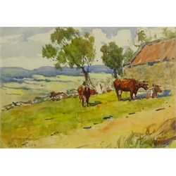  James William Booth (Staithes Group 1867-1953): Cattle Grazing, watercolour signed 24cm x 34cm  DDS - Artist's resale rights may apply to this lot   