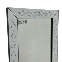 Laura Ashley - rectangular bevelled frameless mirror, decorated with trailing foliage and flower heads
