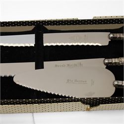 Quantity of Kings pattern plated cutlery, Walker & Hall plated three piece tea set, three silver handles knives etc