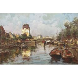 James Derbar (Continental 20th Century): 'Rotterdam Old Harbour', oil on canvas signed, titled verso 60cm x 90cm