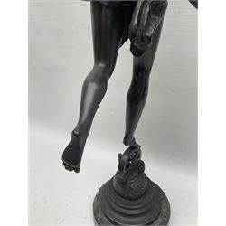 After Louis Guillaume Fulconis, a bronzed figure of Fortuna with cornucopia in her right hand and standing on a wheel on green serpentine base, height 60cm