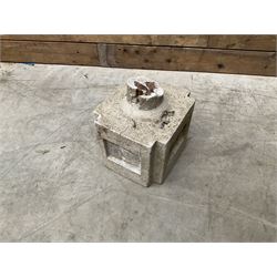 Collection of 9 decorative stone garden objects including sun dial small troughs mill stone and more,