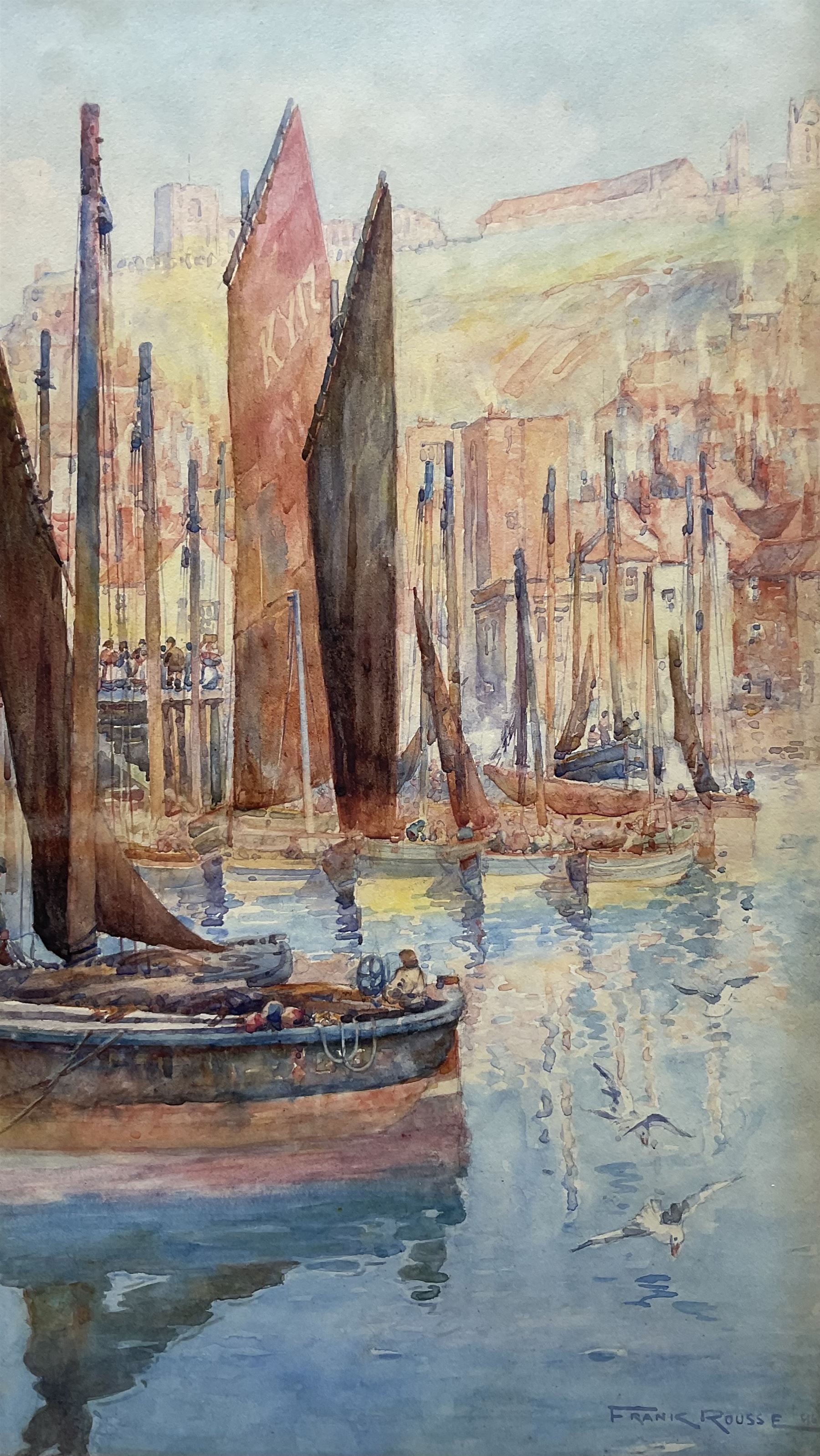 Frank Rousse (British fl.1897-1917): Dock End Whitby, watercolour signed and dated '96, 49cm x 28cm
Provenance: private collection, purchased David Duggleby Ltd Whitby 9th September 2003