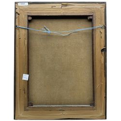 Anton Hölperl (Czech/Austrian 1820-1888): Girls Spinning, Embroidering and Grinding Coffee in Traditional Gowns, set three oils on canvas signed and dated 1863, 57cm x 43cm (3)