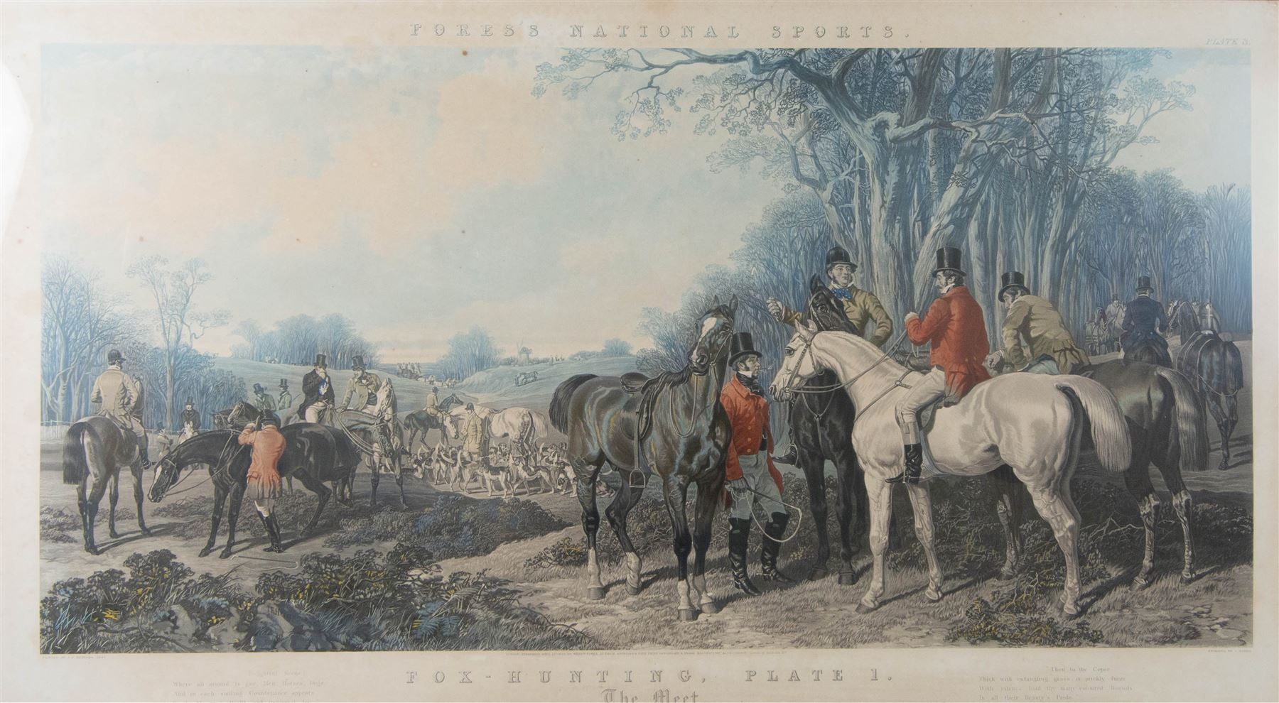 John Frederick Herring Senior (British 1795-1865): 'Fox Hunting - The Meet, The Find, The Run, The Kill',  set of four elephant folio aquatints by J. Harris, from Fores's National Sports, housed in ornate carved frames, aquatints 63cm x 114cm, overall size 88cm x 140cm (4)