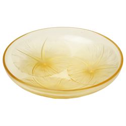 Rene Lalique 'Volubilis' pattern yellow amber glass bowl, model 383, moulded 'R Lalique France' signature, D21cm