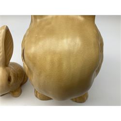 Two Sylvac bunnies, Model No. 1026 and Model No. 990, in buff glaze, both with impressed mark beneath, tallest example H25cm
