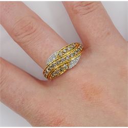 Silver-gilt champagne and white round brilliant cut diamond crossover ring, stamped 925