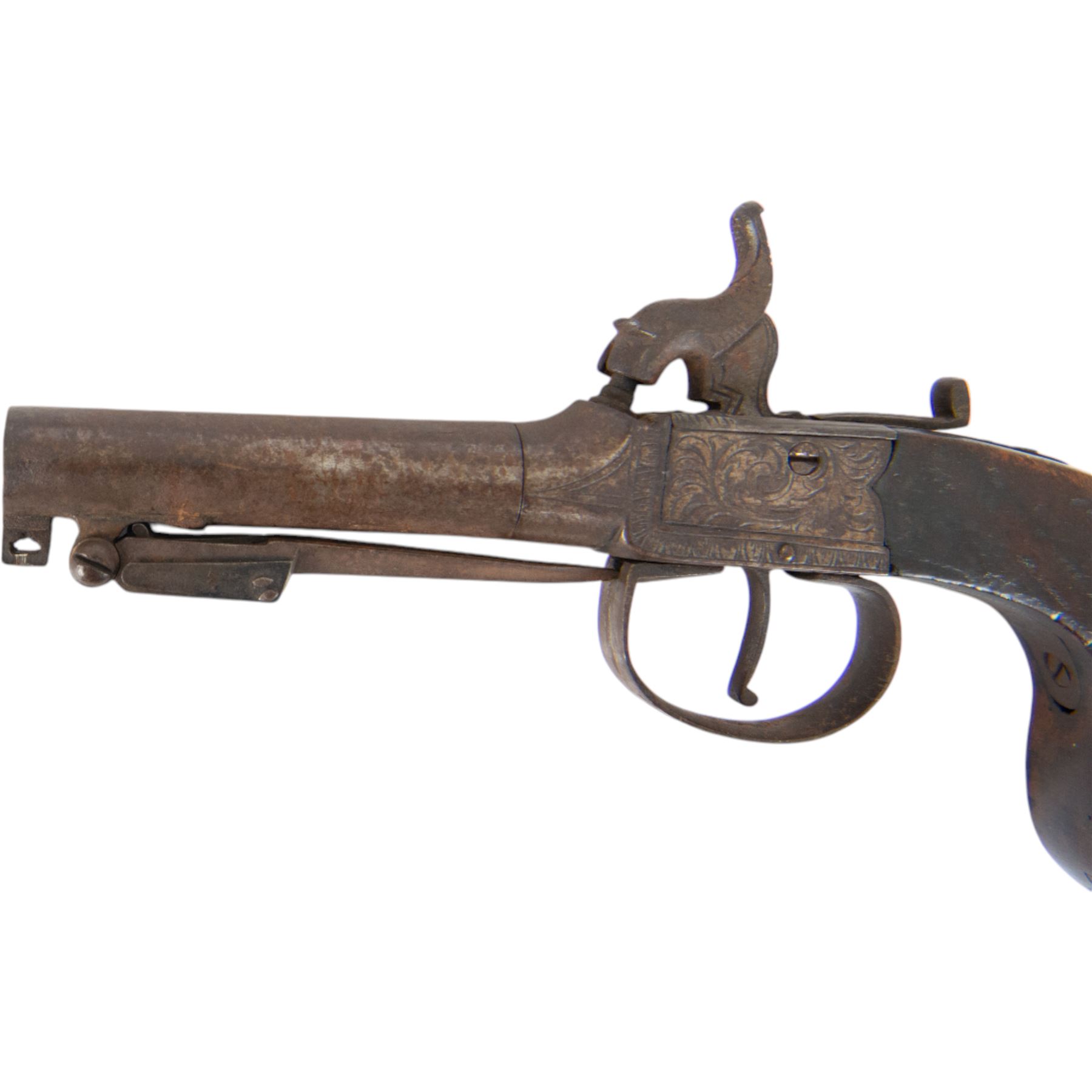 19th century percussion hammer action pocket pistol with sprung bayonet, with 8cm (3.5