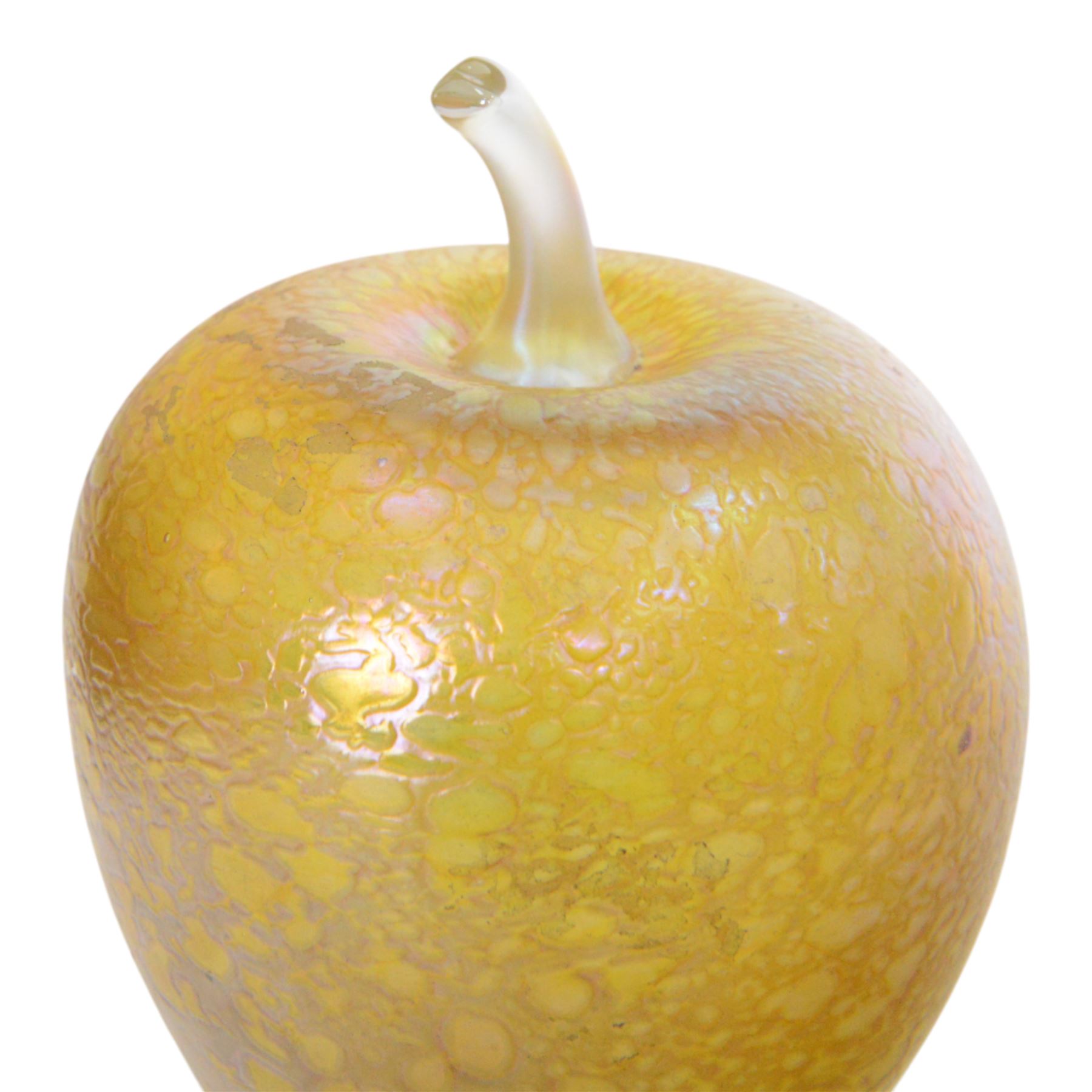 John Ditchfield for Glasform, two iridescent gold Art Glass paperweights, modeled as a mushroom and apple, apple H19cm