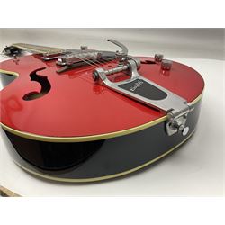 Gretsch Electromatic semi-acoustic guitar model G5129 in black and red with Bigsby tremolo, serial no.KS05063904; L105cm; in fitted hard carrying case