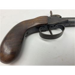 Percussion pocket pistol, 9cm octagonal turn-off barrel with German proof marks, figured walnut stock 21cm overall