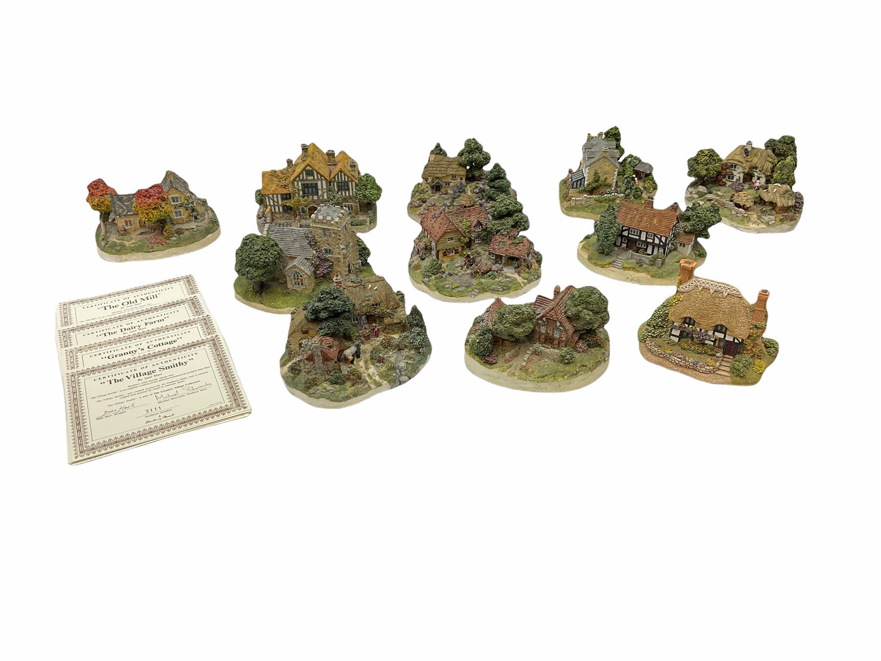 Eleven Danbury Mint limited edition country village collection, sculpted by Jane Hart, with certificates