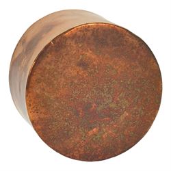 Copper tankards, including one example with plated handle and base stamped 'Barley Corn', brass box with secret compartment, and other brass and copper collectables