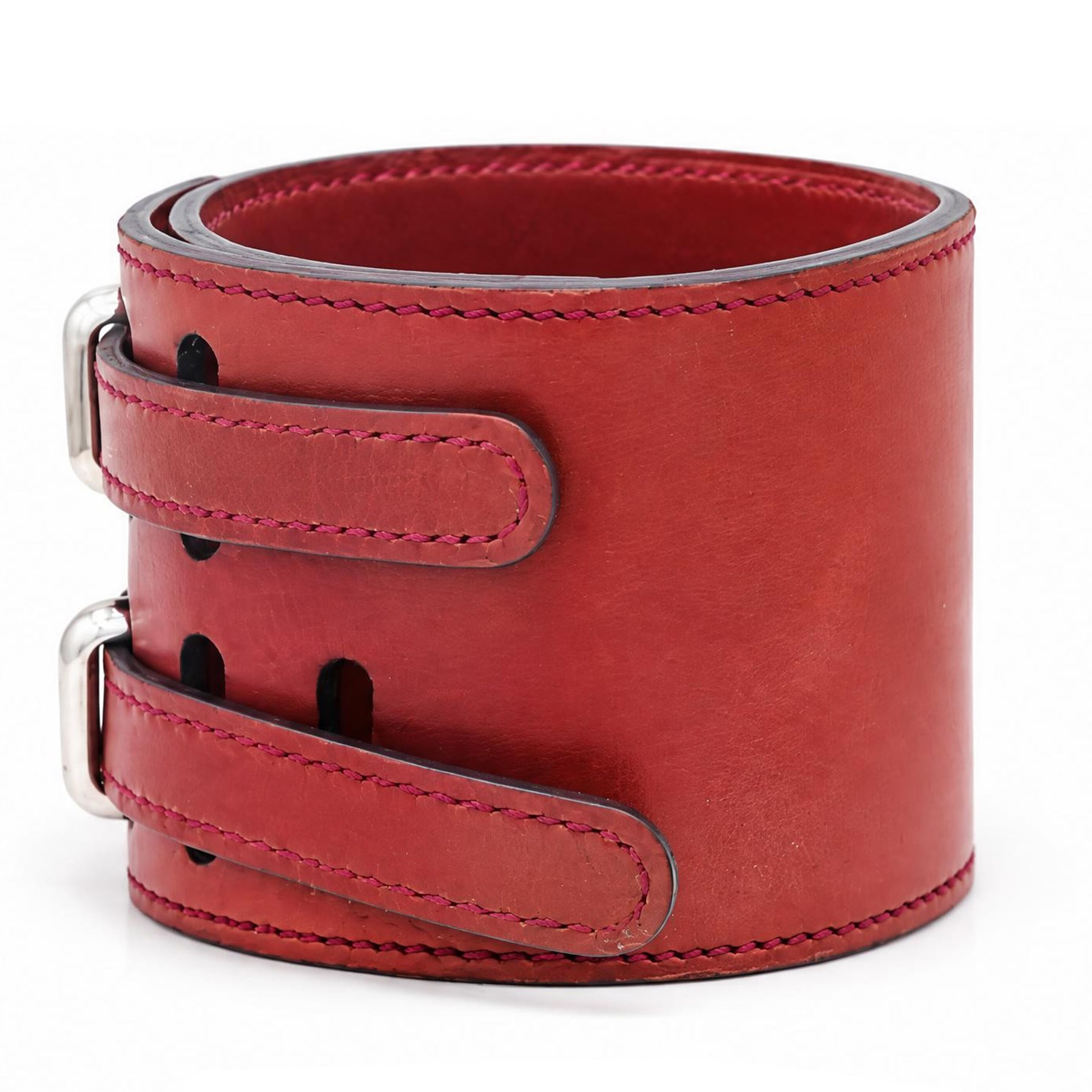 Hermès red leather Bracelet de Force, boxed