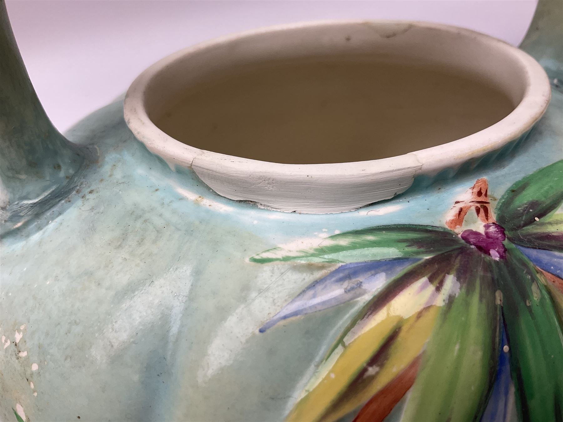 Clarice Cliff for Newport Pottery Delicia pattern bowl, D20cm, Victorian Wedgwood oval tea pot retailed by Goode & Co and in the Bamboo pattern and three other items
