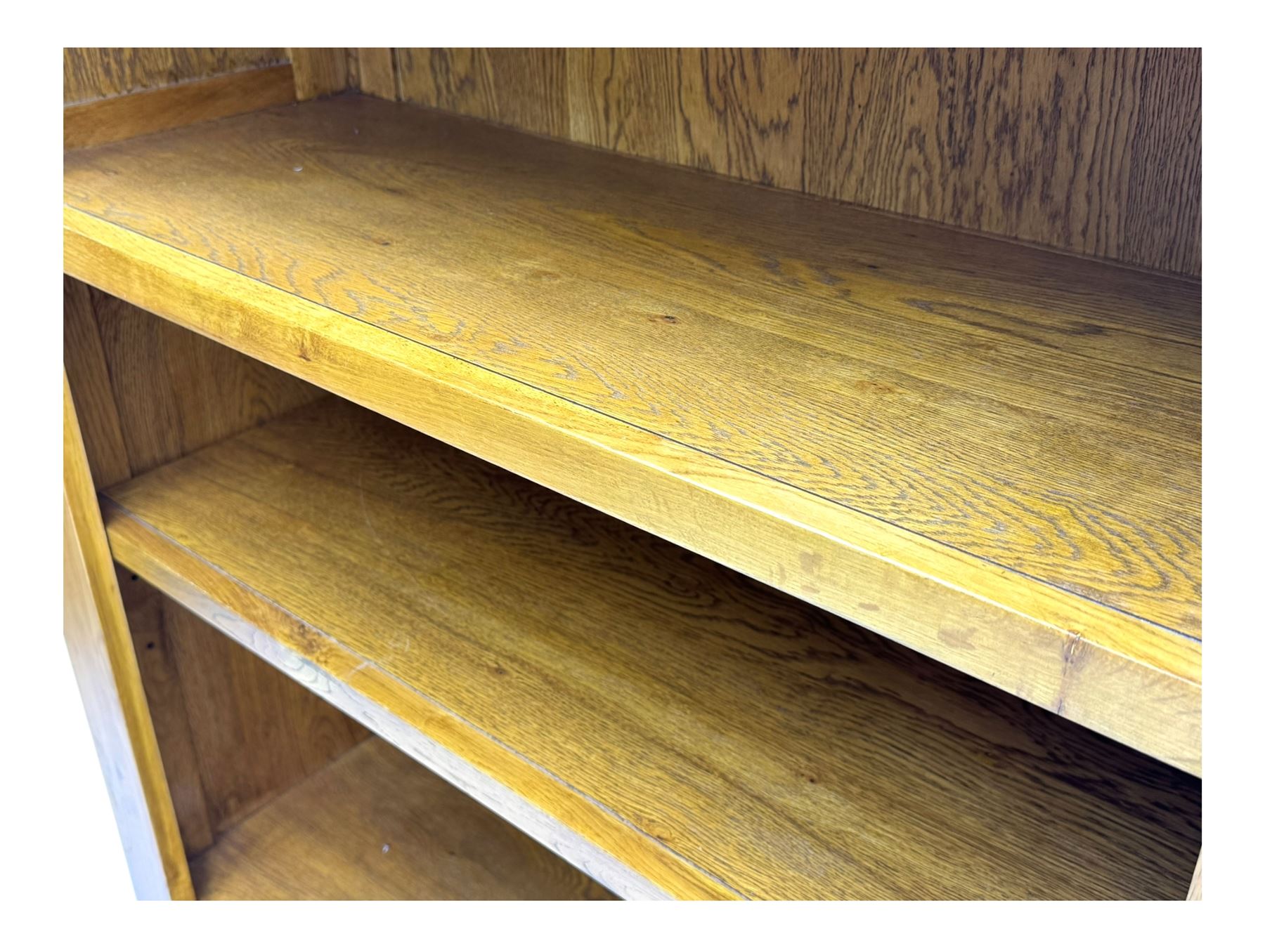 Oak Furnitureland, golden oak open bookcase fitted with single drawer