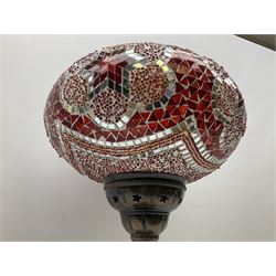 Large brushed metal effect table lamp with glass mosaic shade, H63cm