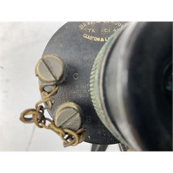Pair of WWII Barr and Stroud CF41 naval binoculars,  A.P.1900A, with painted broad yellow military arrows, engraved Barr & Stroud, 7X CF 41, Glasgow & London, Serial no. 62984 with leather lens covers and case, H24cm