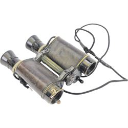 WWII Dolland of London Prismatic x6 field binoculars, with broad arrows marked to the body of the binoculars, the leather case with worn owners label to the inside, together with a cased pair of German field binoculars, with green paint finish, marked Germany-08 38226, together with two other cased pairs of binoculars 