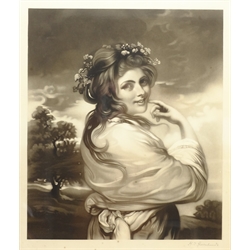 After Thomas Gainsborough (British 1727-1788): Portrait of Mrs Watson, engraving, together with four further 19th century portrait engravings, a Pears print and a further print, max 56cm x 48cm (7)