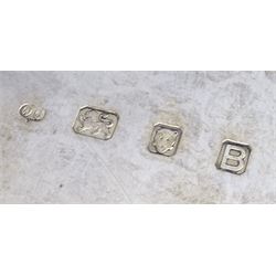 Raich Carter - presentation hallmarked silver two-handled tray of rounded oblong form with gadrooned rim by Wilson & Gill, 139 Regent Street, London, inscribed to the centre 'Presented to Mr. & Mrs. Raich Carter by the Lord Mayor of the City and County of Kingston-upon-Hull Alderman R.E. Smith J.P. on May 30th 1952on behalf of the many Admirers who subscribed to The Lord Mayor's Testimonial Fund in recognition of Raich Carter's genius as a footballer and his services to the City', London 1937 82oz L61cm; together with a hallmarked silver four-piece tea and coffee set by Cooper Bros. & Sons Ltd, the teapot of London shape with ebonised handle and knop, each piece engraved with an initial 'C', Sheffield 1920  60.5oz, teapot L29.5cm