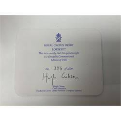 Royal Crown Derby paperweight, Lorikeet, limited edition 325/2500, with gold stopper and printed mark beneath, with certificate and original box