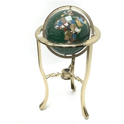  Large Gemstone floor standing globe, on gilt metal stand with compass stretcher, H 91cm  