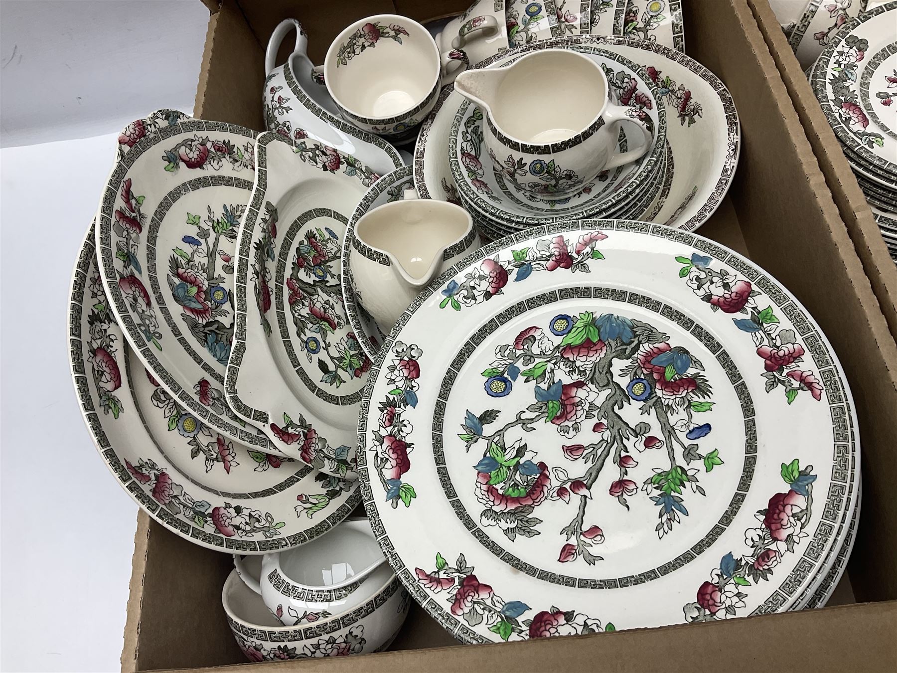 Johnson Bros Indian Tree dinner and tea wares in two boxes