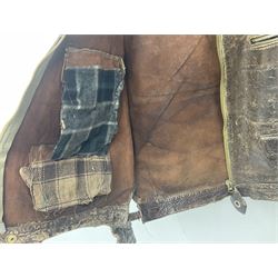 German Luftwaffe Hartmann leather jacket with tartan pocket linings, pocket zip pulls marked 'Eclair Bte.S.G.D.G.'