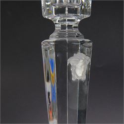 Rosenthal Versace pair of glass candlesticks, of square form, with candles and in original box, H25cm